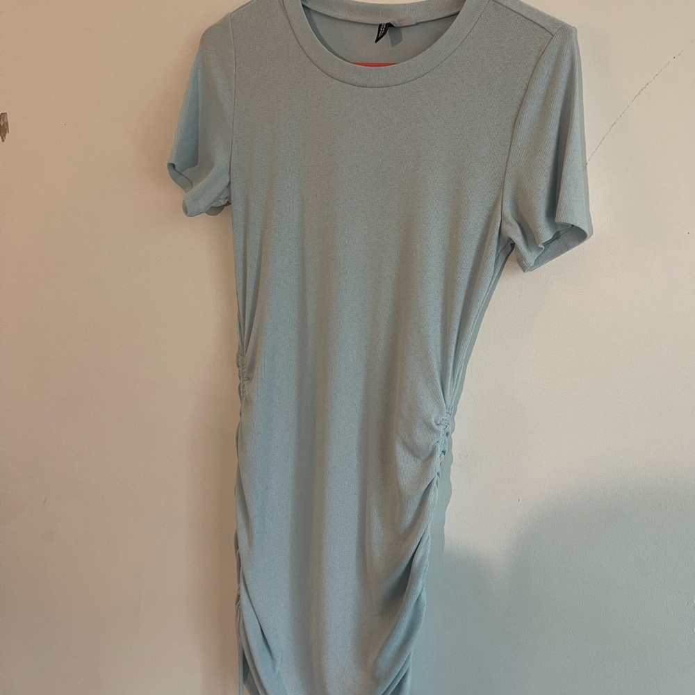 Light Blue H&M Ruched Dress spring aesthetic🩵☀️
